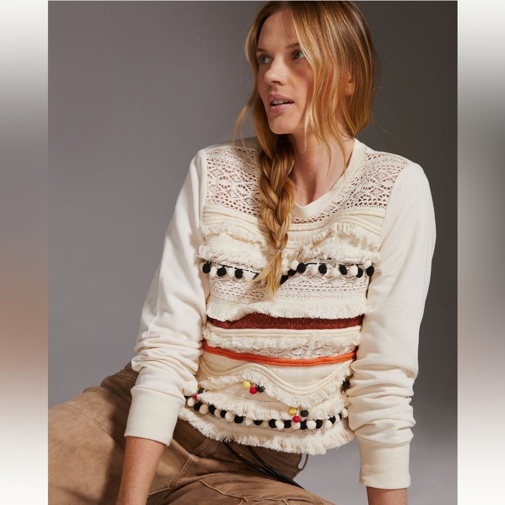 Anthropologie Fringed Sweatshirt